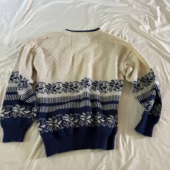 Vtg Y2K 2000s White Blue Nordic Fair Isle Winter Print Pullover Sweater - Picture 5 of 7